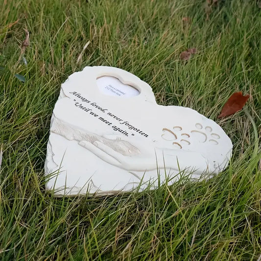 Heart-Shaped Pet Memorial Garden Stone for Dogs - Resin Memorial with Paw Prints, Outdoor/Indoor Backyard or Garden Display