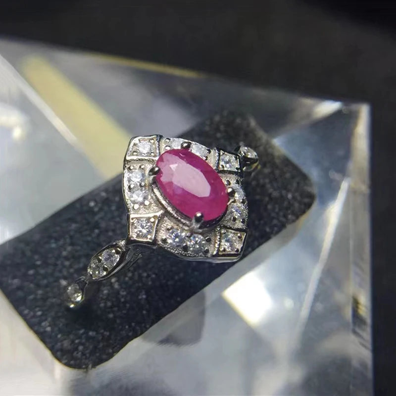 Trendy Oval Natural Myanmar Ruby Ring for Women 100% 925 Sterling Silver Gemstone Ruby Adjustable Ring Wedding Fine Jewelry