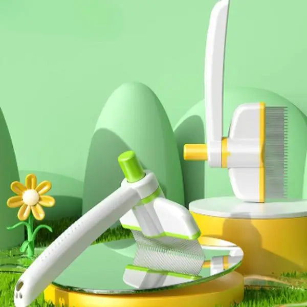 360° Rotating Pet Comb with Long & Short Stainless Steel Teeth ABS Material for Dealing with Dog Hair Shedding & Tangles