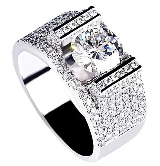 Real 18k Gold Rings for men Luxury Full Diamond Fine Jewelry Wedding Anniversary Party for Girlfriend&Wife Gift Bijoux Female