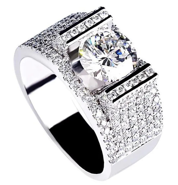 Real 18k Gold Rings for men Luxury Full Diamond Fine Jewelry Wedding Anniversary Party for Girlfriend&Wife Gift Bijoux Female