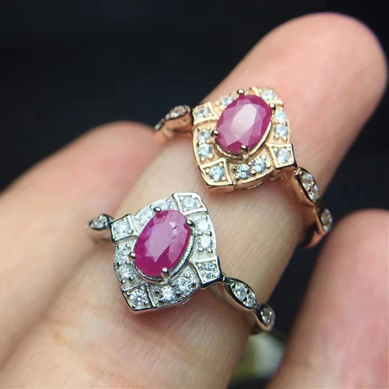 Trendy Oval Natural Myanmar Ruby Ring for Women 100% 925 Sterling Silver Gemstone Ruby Adjustable Ring Wedding Fine Jewelry