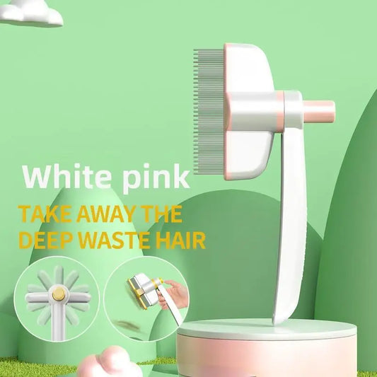 360° Rotating Pet Comb with Long & Short Stainless Steel Teeth ABS Material for Dealing with Dog Hair Shedding & Tangles