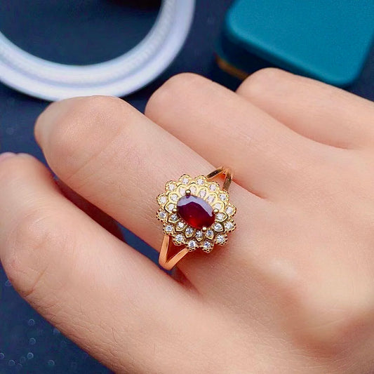 Luxury 925 Silver Ruby Silver Ring for Party 4mm*6mm 100% Natural Ruby Ring Sterling Silver Ruby Jewelry