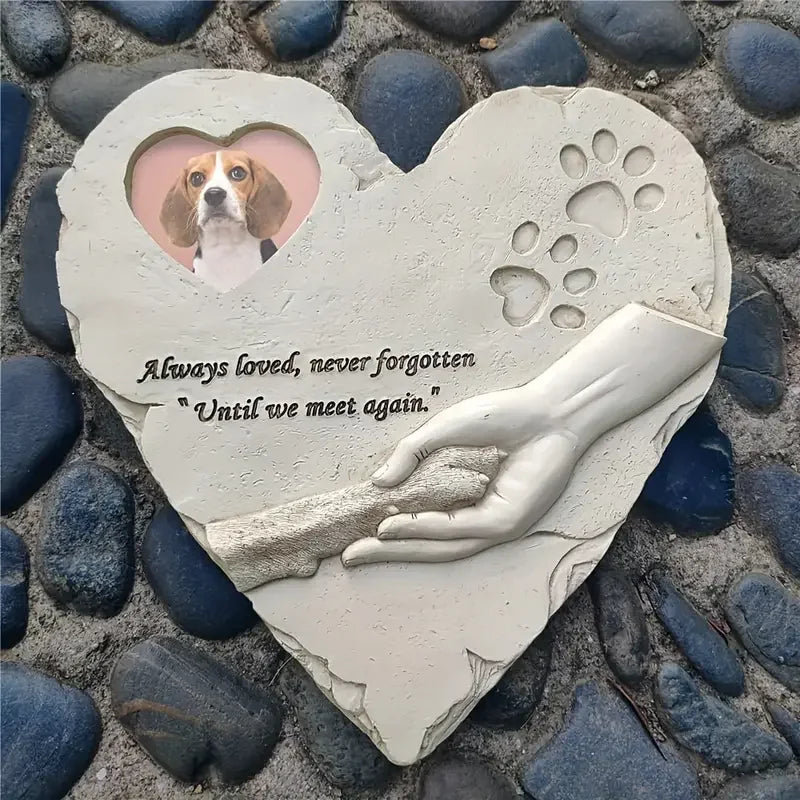 Heart-Shaped Pet Memorial Garden Stone for Dogs - Resin Memorial with Paw Prints, Outdoor/Indoor Backyard or Garden Display