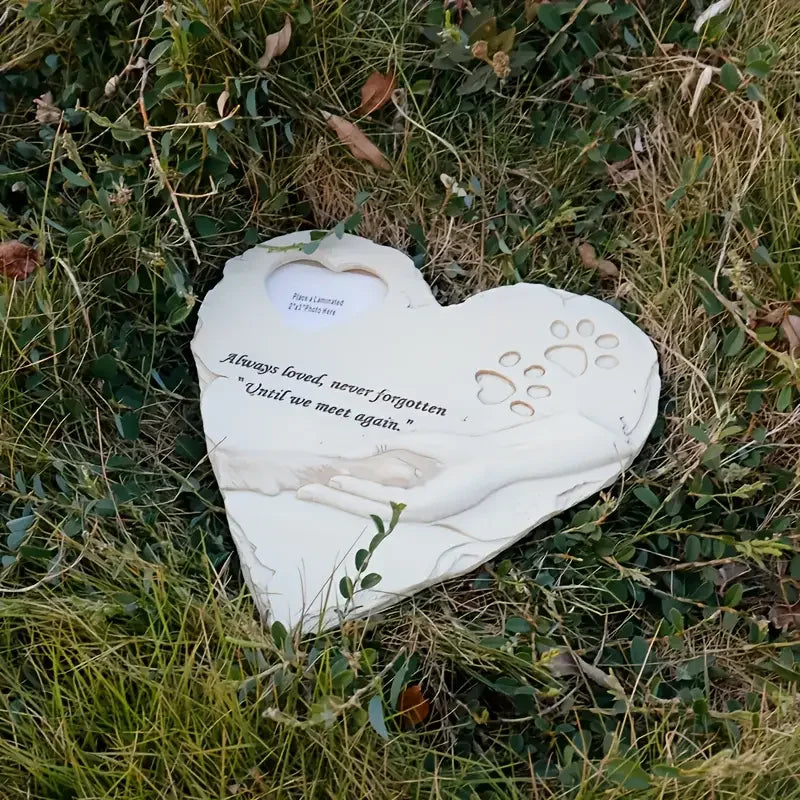 Heart-Shaped Pet Memorial Garden Stone for Dogs - Resin Memorial with Paw Prints, Outdoor/Indoor Backyard or Garden Display