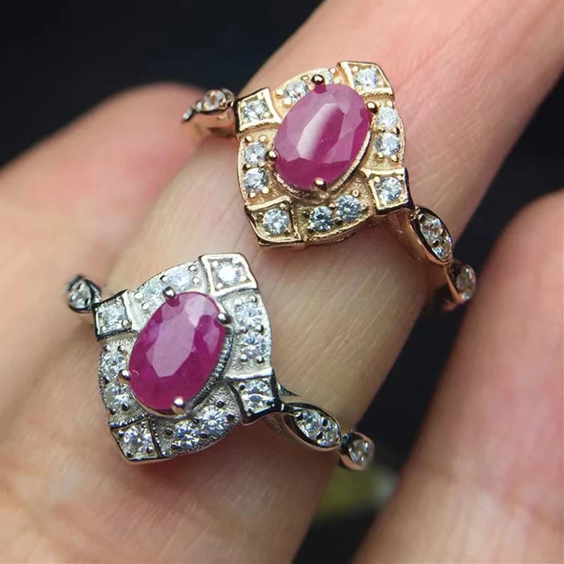 Trendy Oval Natural Myanmar Ruby Ring for Women 100% 925 Sterling Silver Gemstone Ruby Adjustable Ring Wedding Fine Jewelry