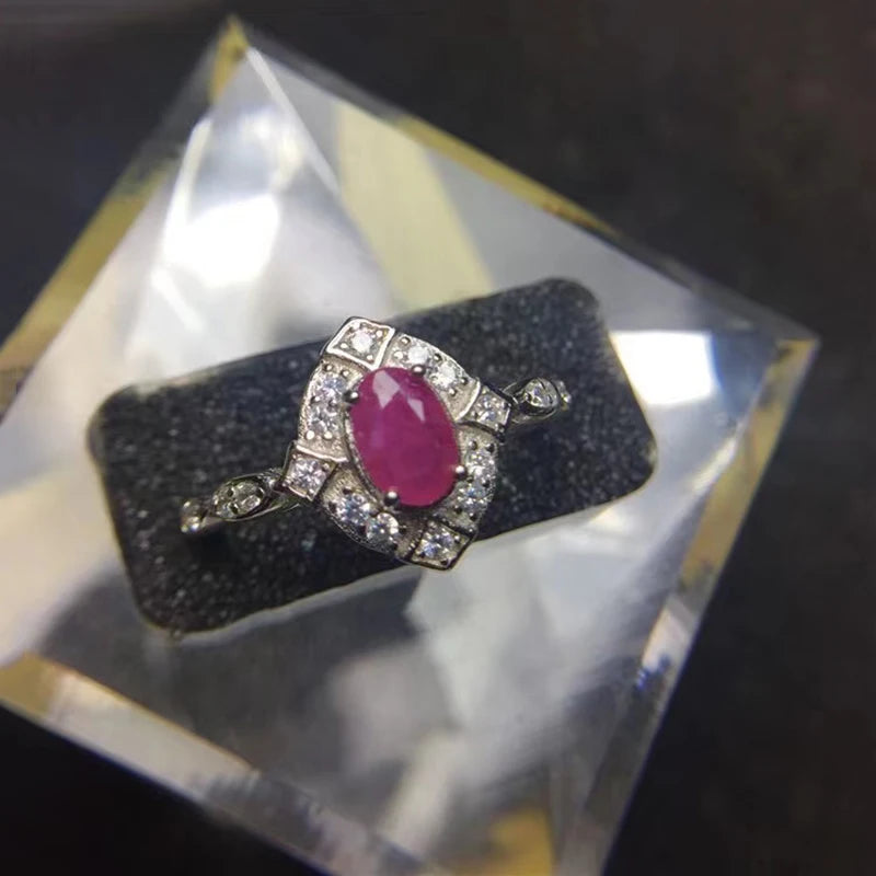 Trendy Oval Natural Myanmar Ruby Ring for Women 100% 925 Sterling Silver Gemstone Ruby Adjustable Ring Wedding Fine Jewelry