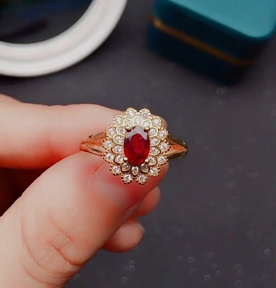 Luxury 925 Silver Ruby Silver Ring for Party 4mm*6mm 100% Natural Ruby Ring Sterling Silver Ruby Jewelry