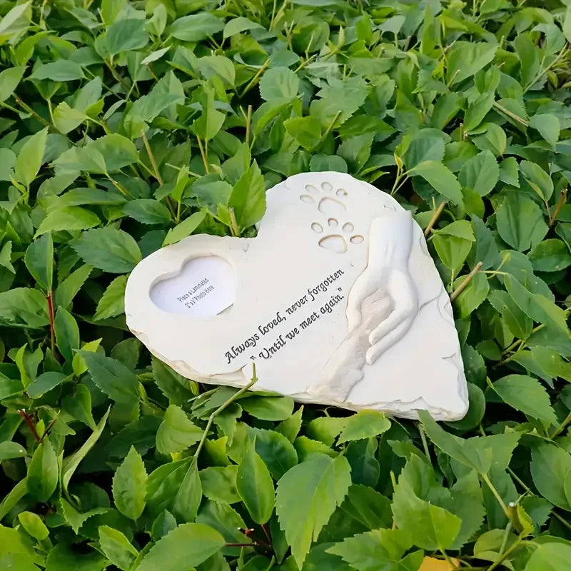 Heart-Shaped Pet Memorial Garden Stone for Dogs - Resin Memorial with Paw Prints, Outdoor/Indoor Backyard or Garden Display