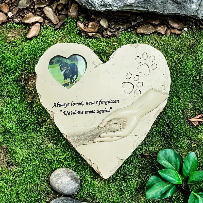 Heart-Shaped Pet Memorial Garden Stone for Dogs - Resin Memorial with Paw Prints, Outdoor/Indoor Backyard or Garden Display