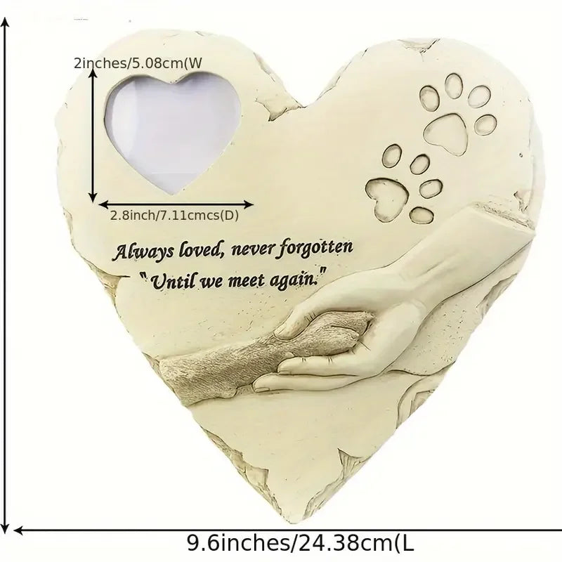 Heart-Shaped Pet Memorial Garden Stone for Dogs - Resin Memorial with Paw Prints, Outdoor/Indoor Backyard or Garden Display