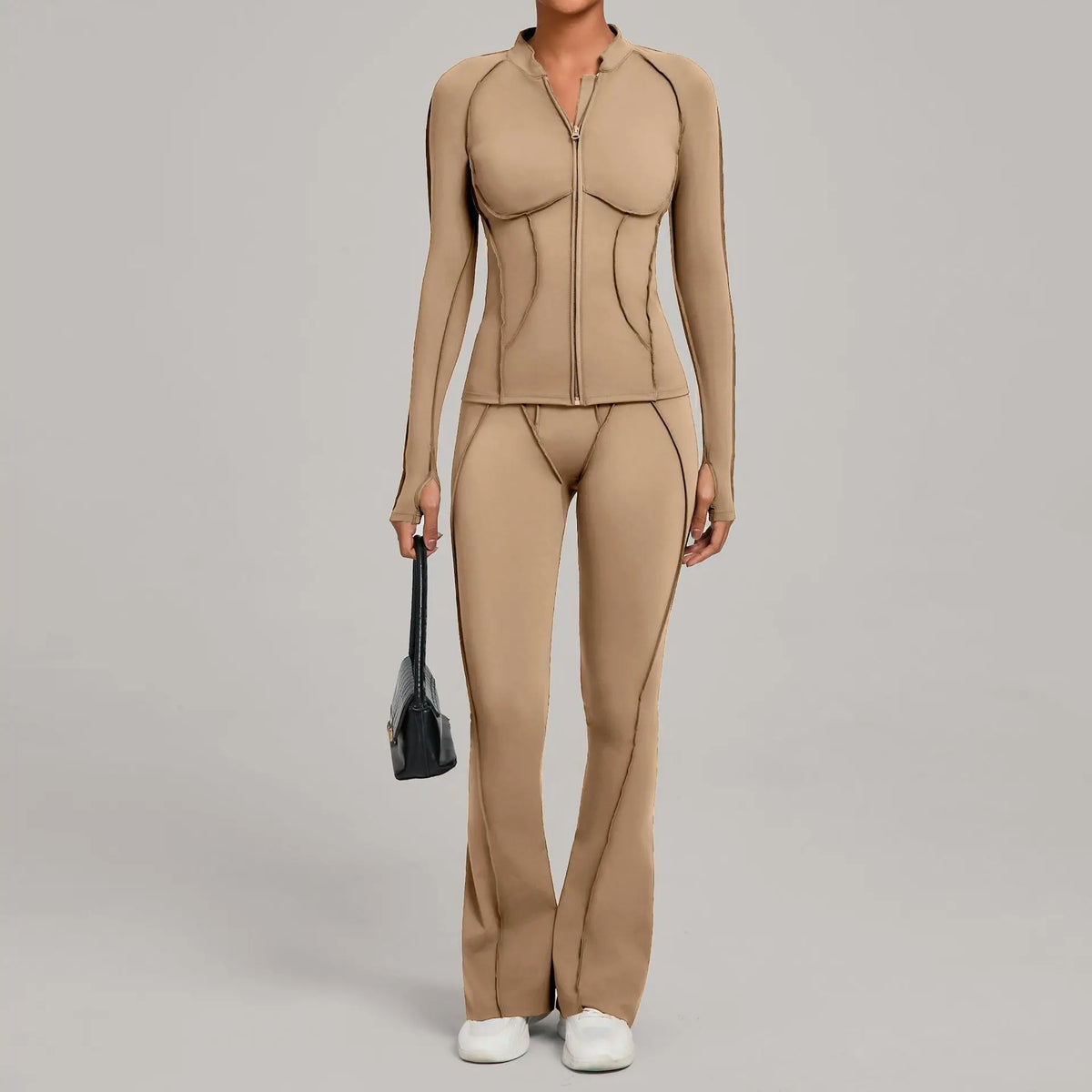 New Gym Yoga Outfit for Women Zipper Long Sleeve Fitness Suit Daily Casual Running Fitness Sportswear Two-Piece Sets Coat+Pants