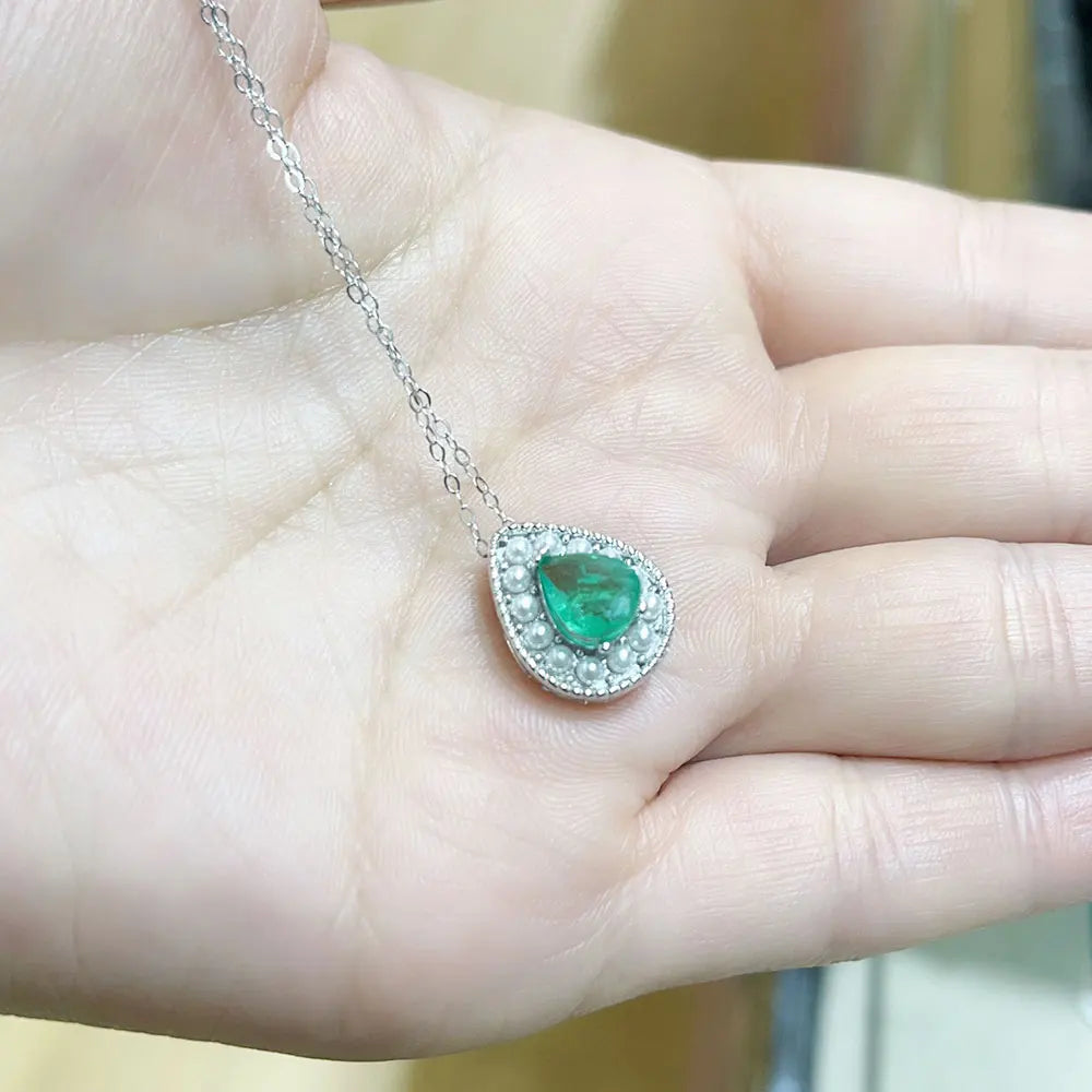 Genuine Emerald Pendant 6mm*8mm Natural Colombian Emerald Necklace Pendant 925 Silver Jewelry with 18K Gold Plating