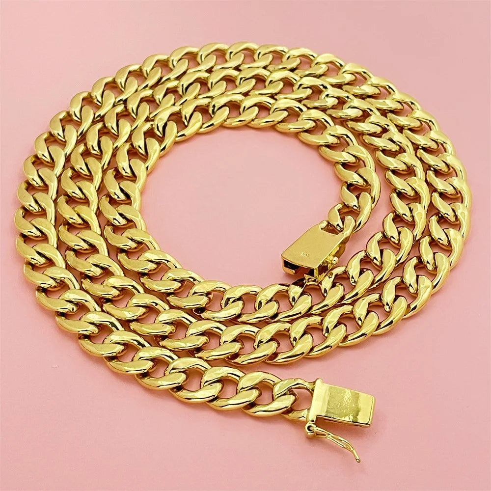 10MM 75CM Cuban Link Chain Men's 24K Gold AU999 - Gold Cuban link necklace, symbol of wealth luck, for holiday gifting