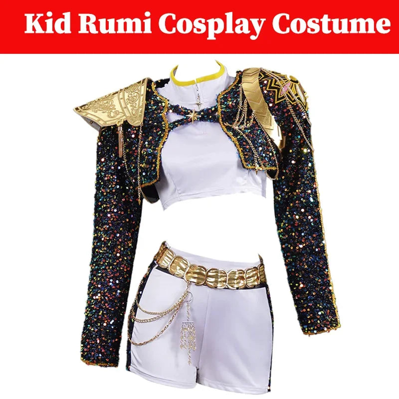 Kid Girls Rumi  Cosplay Kids Black Gloden Costume Chid Disguise Performance Roleplay Uniform Halloween
