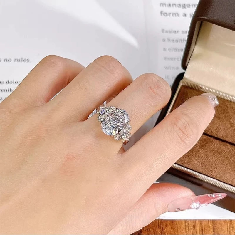 S925 silver ring with luxurious temperament, 9 * 13 zircon inlaid with crushed ice cutting, versatile women's jewelry