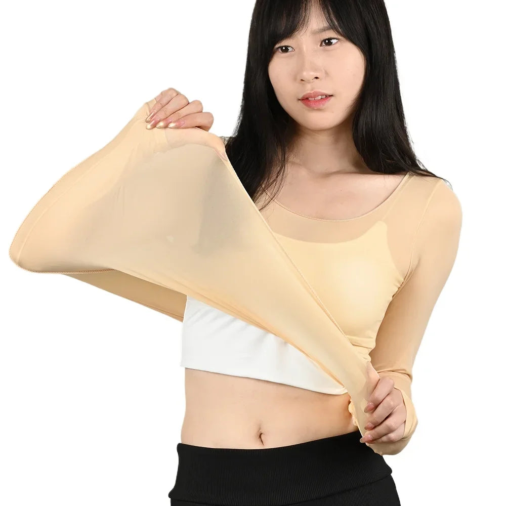 Women's Thermal Underwear Bottoming Shirt  Autumn Winter Ladies Thin Thermal Skin Top Pullover Elastic Long-sleeved T-shirt L-XL