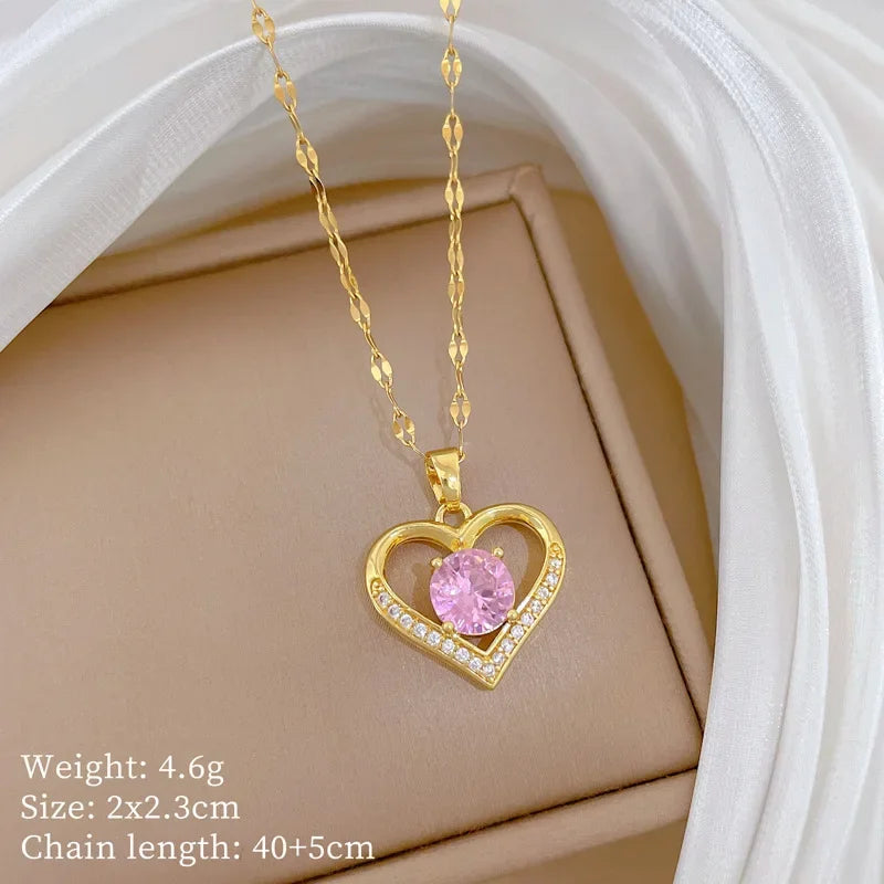 Fashionable and Luxurious Peach Heart Pearl Oyster Necklace, Personalized and Versatile Stainless Steel Clavicle Chain