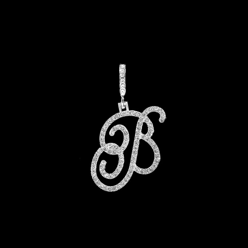 Fashion 26 Cursive Initial Letter Zircon Pendant Necklace For Women Shiny Crystal Alphabet Rope Chain Necklace Hip Hop Jewelry