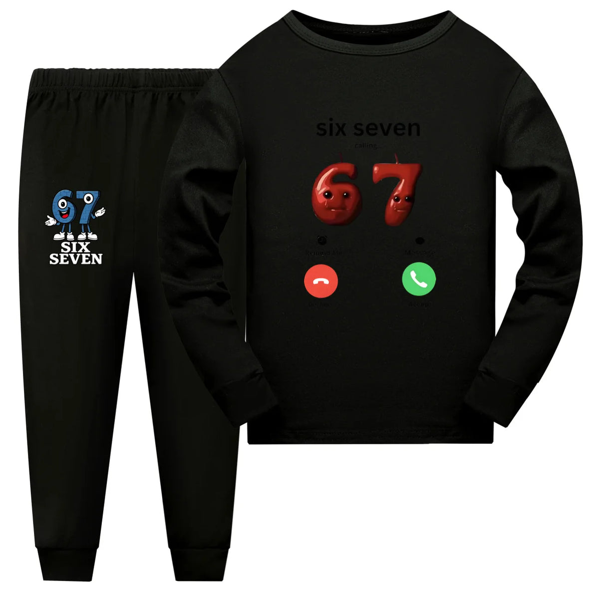 New Game Steal A Brainrot Pyjama Kids Long Sleeve Pajamas Girls No. 67 Six Seven Tshirt Pants 2pcs Sets Boys Sleepwear