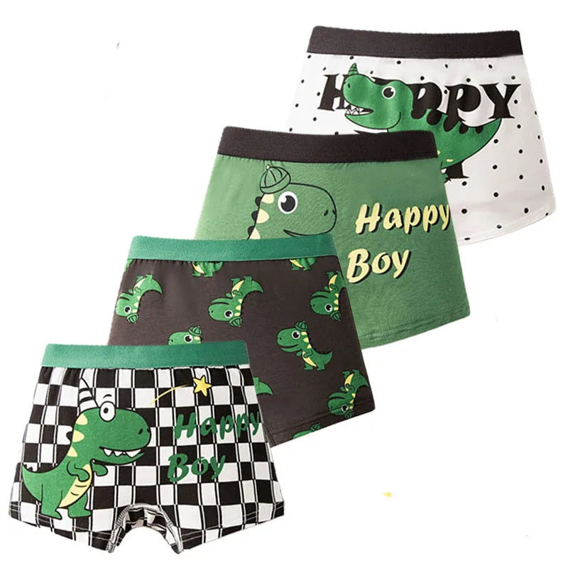 Multipack Dinosaur Pattern Athflow Style Boys Boxer Briefs Cotton Kids Boxers Breathable Children Underwear For 3-12 Years Old