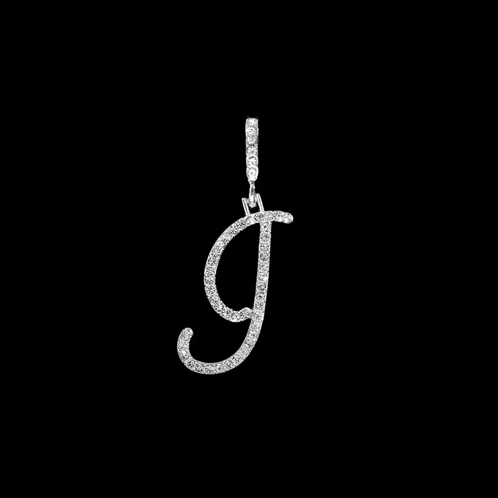 Fashion 26 Cursive Initial Letter Zircon Pendant Necklace For Women Shiny Crystal Alphabet Rope Chain Necklace Hip Hop Jewelry
