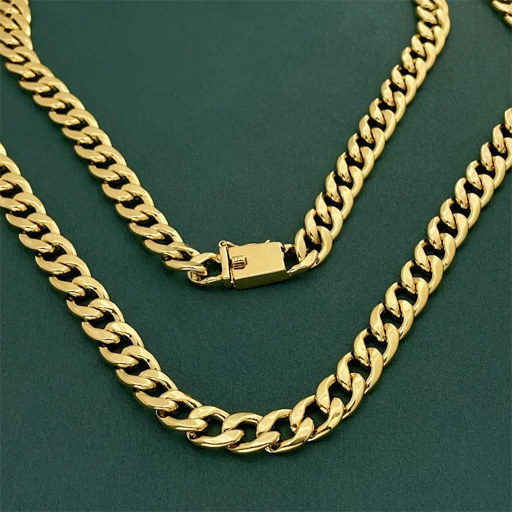 10MM 75CM Cuban Link Chain Men's 24K Gold AU999 - Gold Cuban link necklace, symbol of wealth luck, for holiday gifting