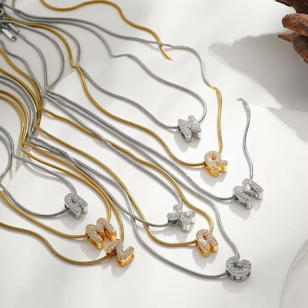 Fashion Tiny CZ Zircon Initial Alphabet Pendant Neckalce Gold Plated Stainless Steel A-Z Letter Necklaces Birthday Gifts Jewelry