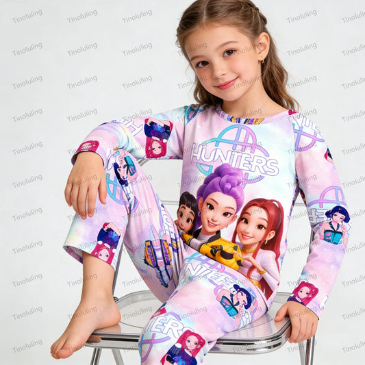 2PC/Set Toddler Girl Pajamas Set Kids 3 to 4 5 6 7 8 9 10 11 12 Years Long Sleeve Kpop Demon Hunters Pijama Children's Clothing
