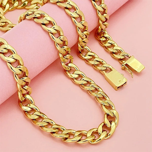 10MM 75CM Cuban Link Chain Men's 24K Gold AU999 - Gold Cuban link necklace, symbol of wealth luck, for holiday gifting