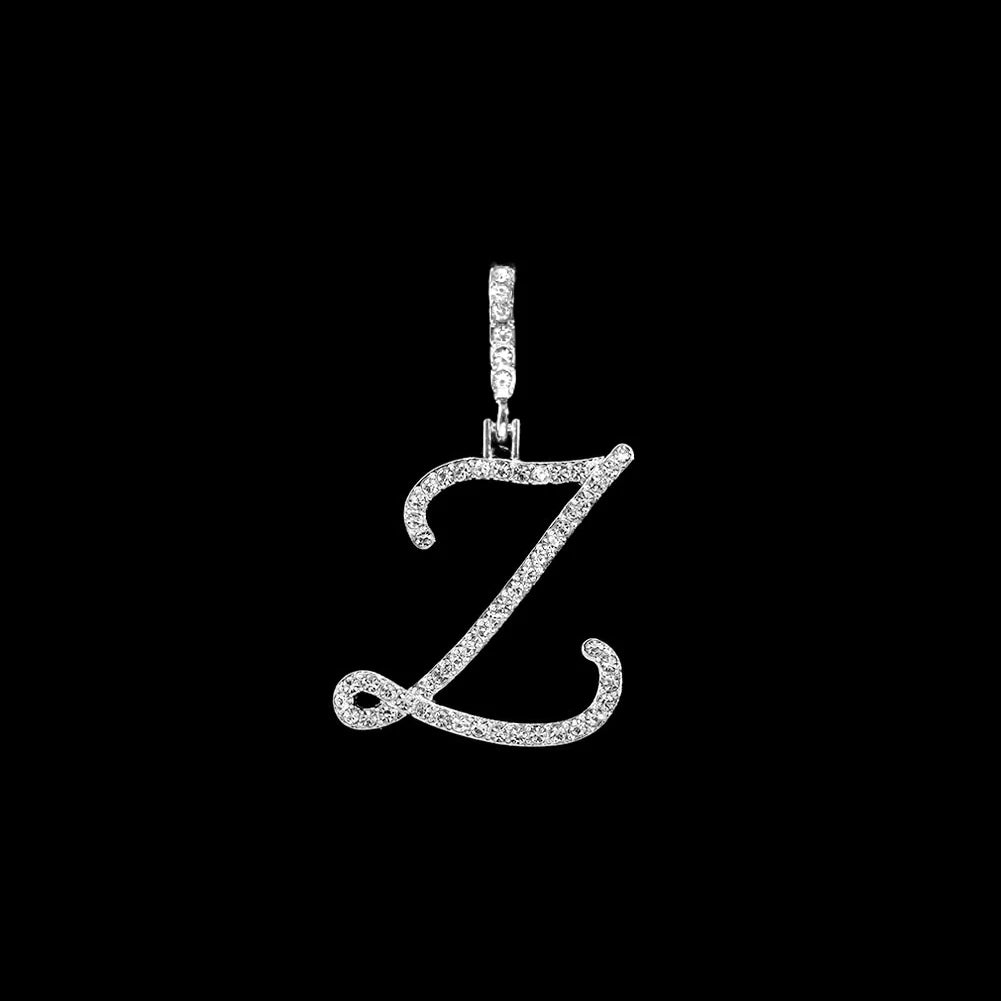 Fashion 26 Cursive Initial Letter Zircon Pendant Necklace For Women Shiny Crystal Alphabet Rope Chain Necklace Hip Hop Jewelry