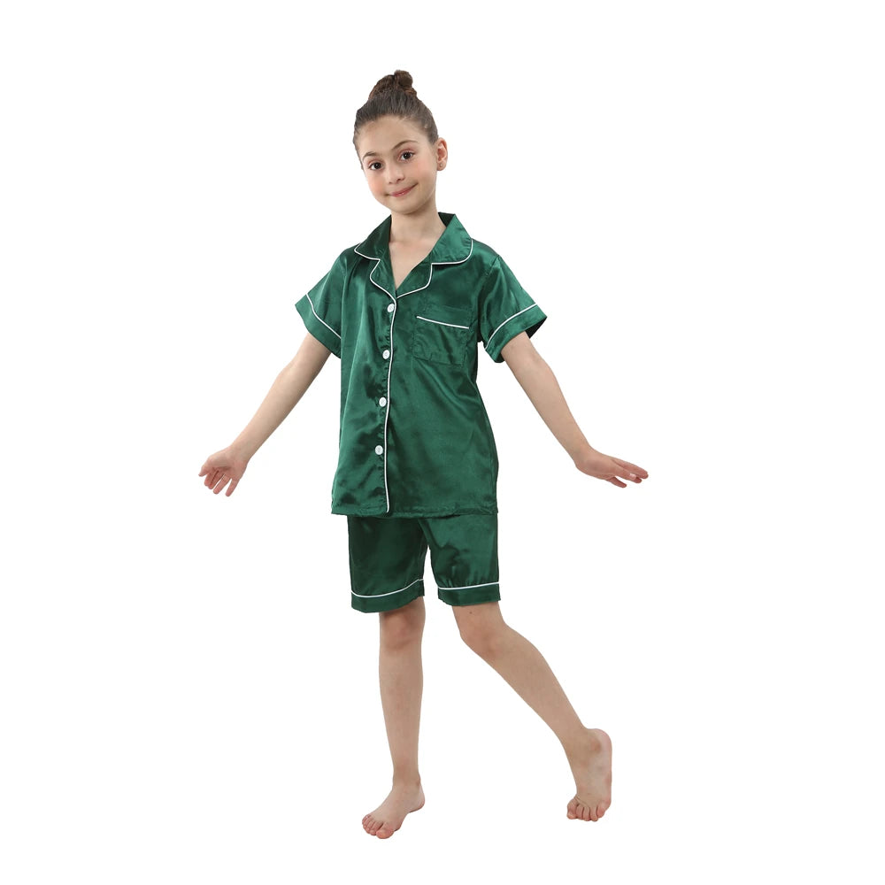 teenager loungewear children home clothing kids pajamas set girls silk satin pijama boys sleepwear baby nightgowns for 3-13Y