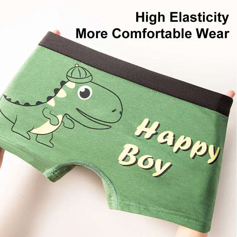 Multipack Dinosaur Pattern Athflow Style Boys Boxer Briefs Cotton Kids Boxers Breathable Children Underwear For 3-12 Years Old