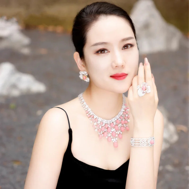 BELLUX Pendant Chain 925 Silver Synthetic Zircon Pink Queen Shell Beads Luxury Necklace Party Wedding Jewelry