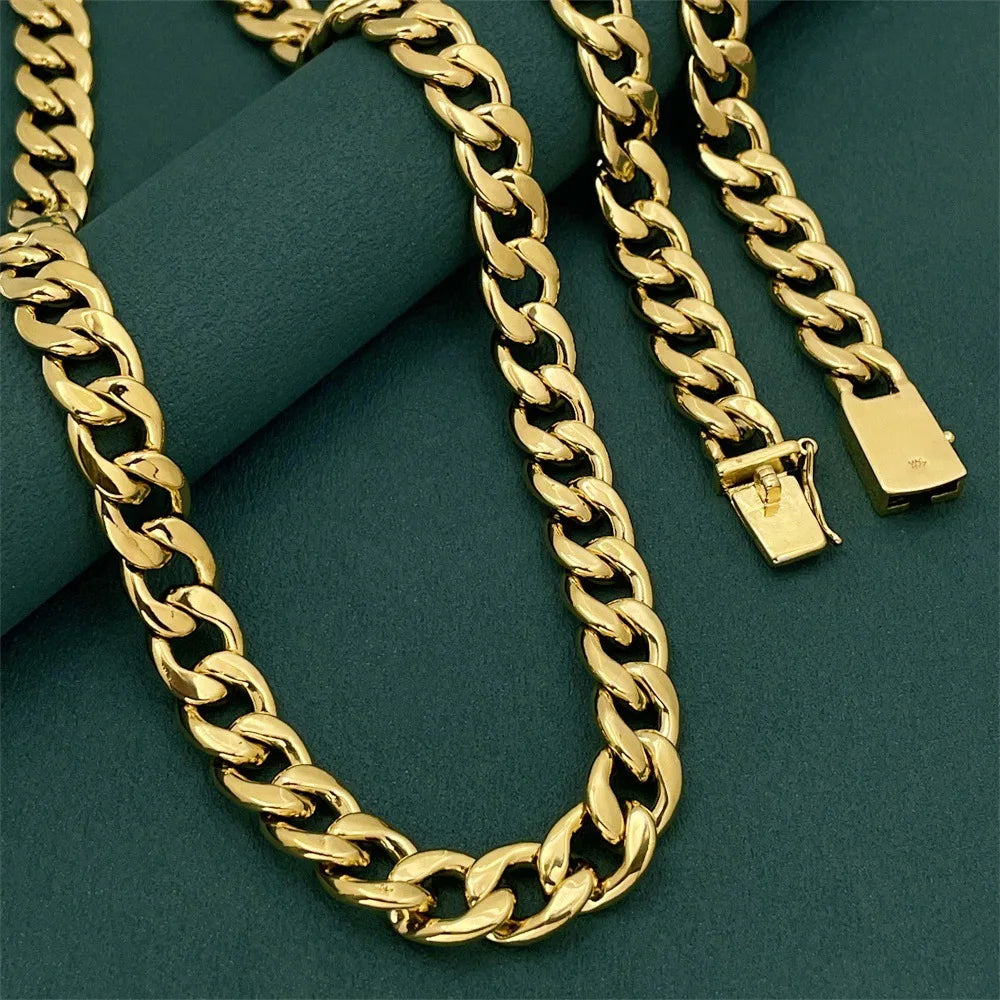 10MM 75CM Cuban Link Chain Men's 24K Gold AU999 - Gold Cuban link necklace, symbol of wealth luck, for holiday gifting