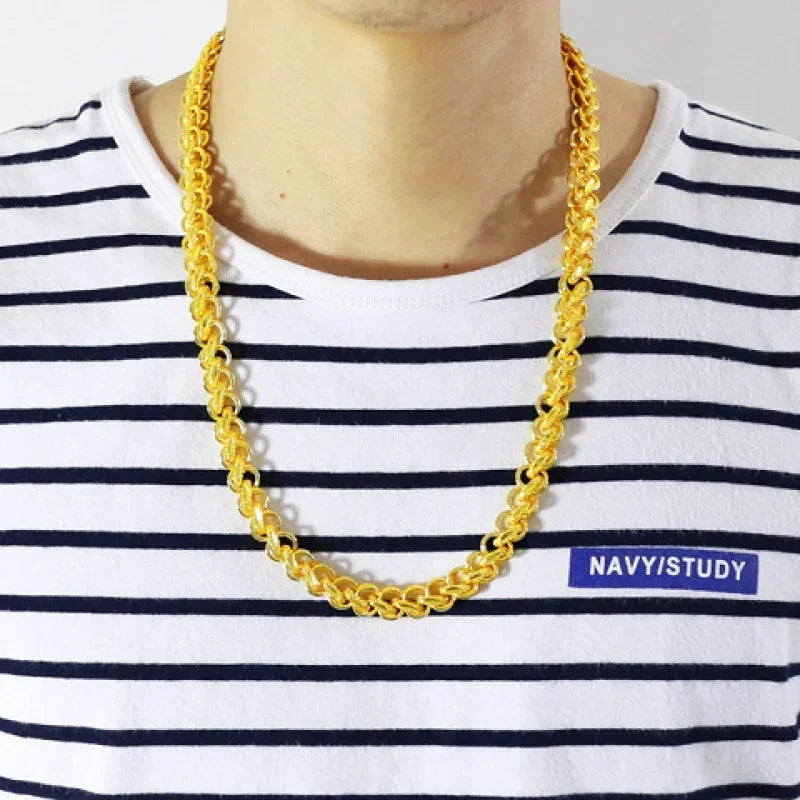Fashionable 9999 24K Real Gold Necklaces in Gold Shop: Men's and Women's, Trendy Rich Gold Boss Chains