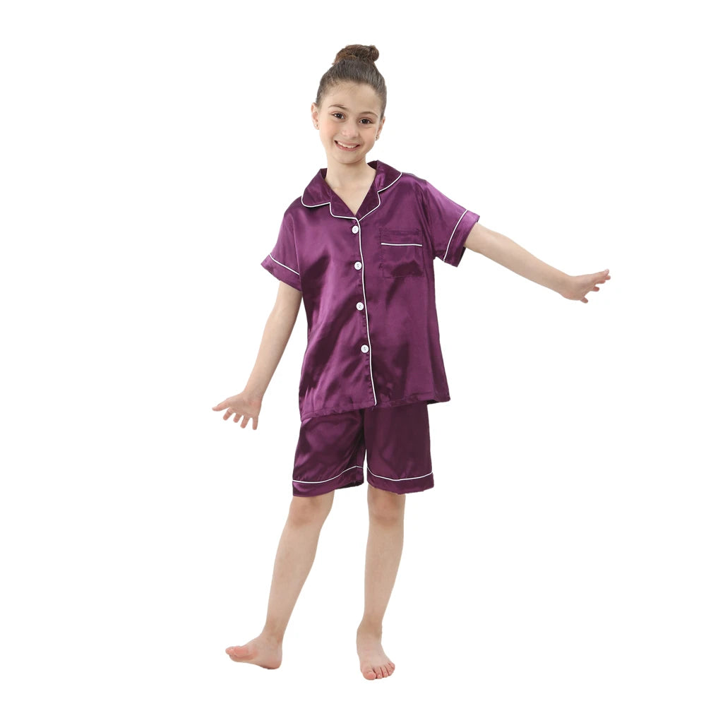 teenager loungewear children home clothing kids pajamas set girls silk satin pijama boys sleepwear baby nightgowns for 3-13Y
