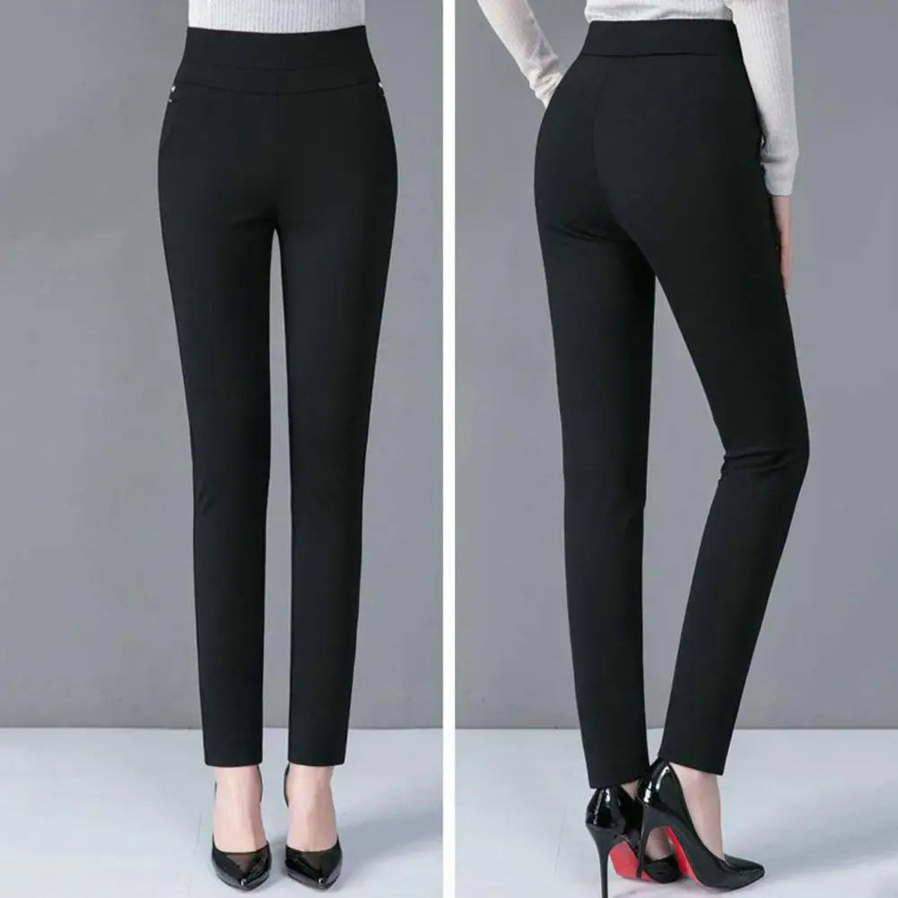 Spring Pants for Women High Waist Casual Stretch Pockets Solid Color Match Top Slim Pencil Pants Mother Clothing