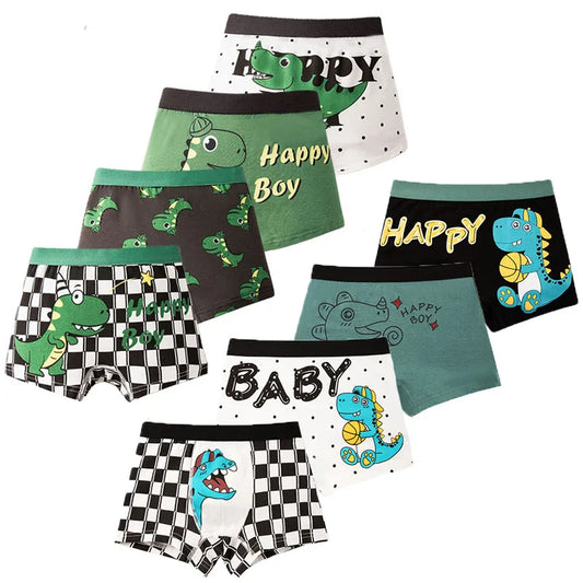 Multipack Dinosaur Pattern Athflow Style Boys Boxer Briefs Cotton Kids Boxers Breathable Children Underwear For 3-12 Years Old