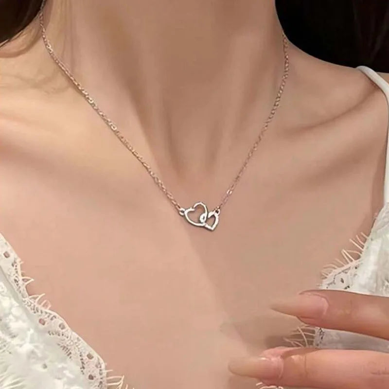 New Fashion Simple Silver Color Love Heart Pendant Necklace Charm Chain Collares Necklace for Women Party Jewelry Daily Wear