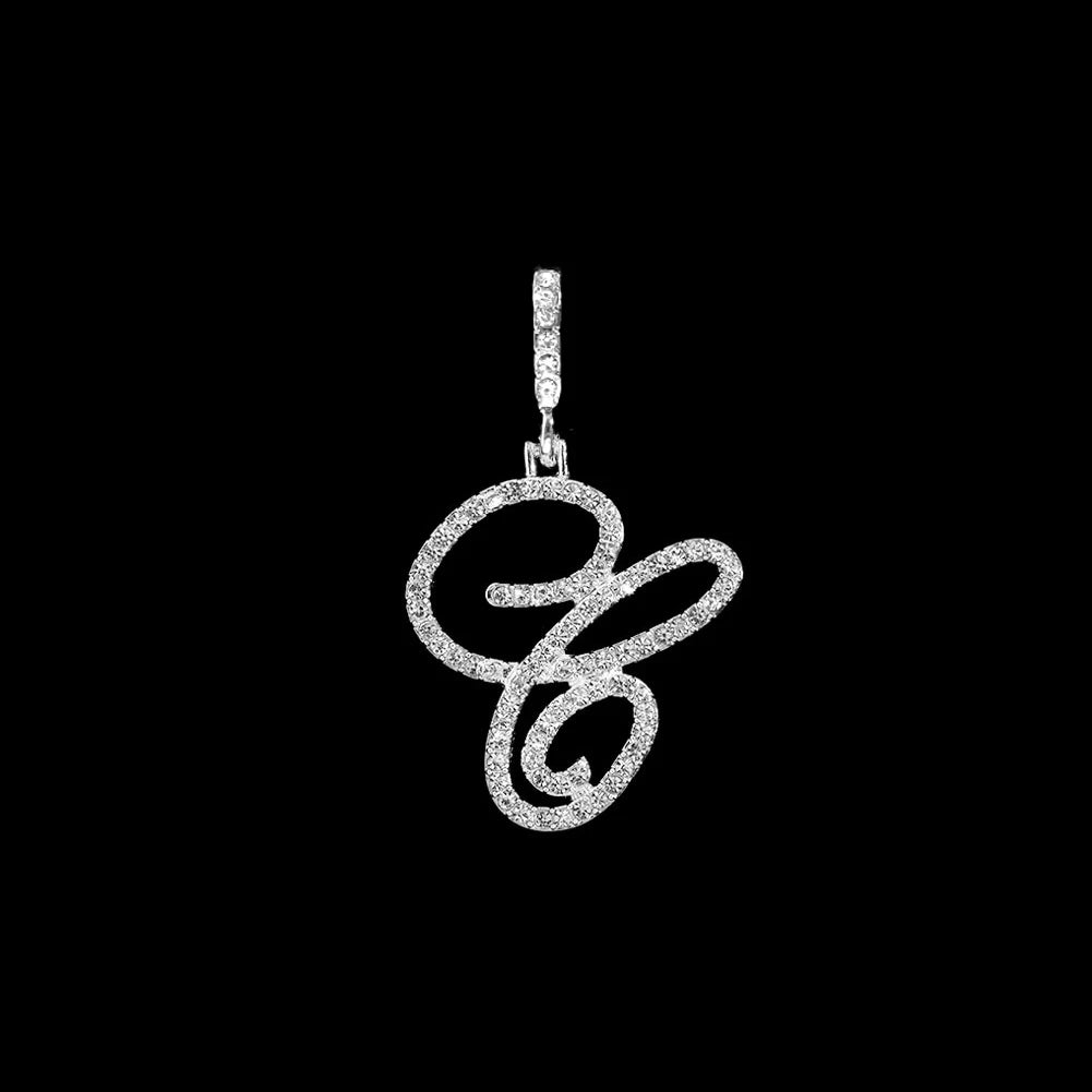 Fashion 26 Cursive Initial Letter Zircon Pendant Necklace For Women Shiny Crystal Alphabet Rope Chain Necklace Hip Hop Jewelry