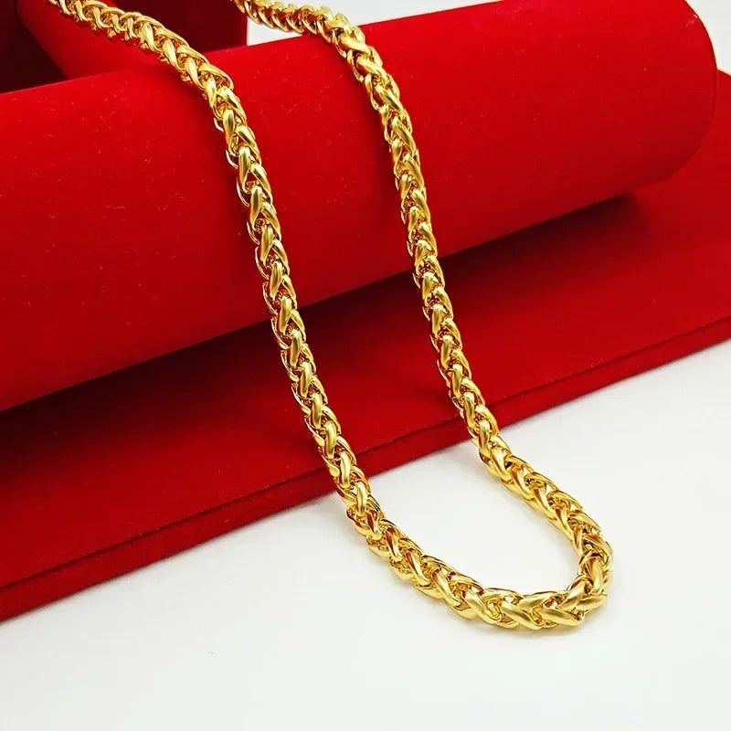 Men's 24K Gold (AU999) Twisted Rope Luxury Necklace | Solid gold 3D twist, chiseled geometric in matte finish