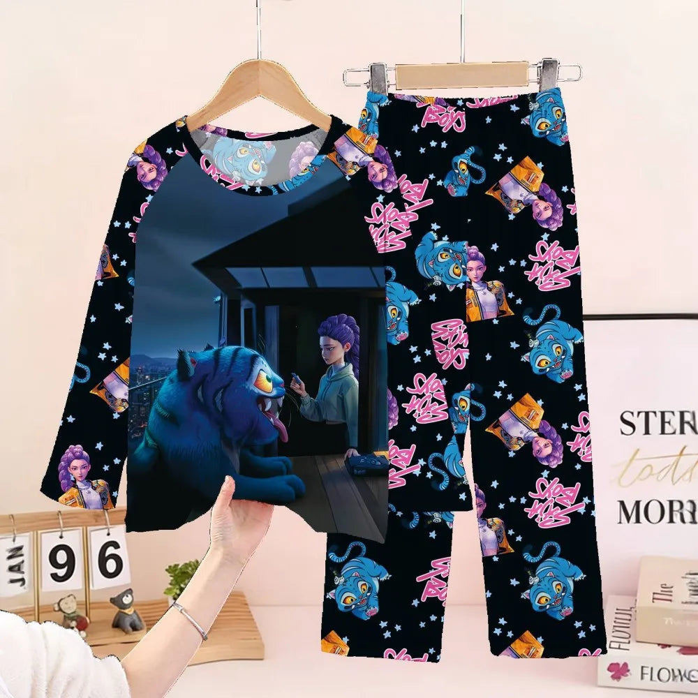 2PC/Set Toddler Girl Pajamas Set Kids 3 to 4 5 6 7 8 9 10 11 12 Years Long Sleeve Kpop Demon Hunters Pijama Children's Clothing