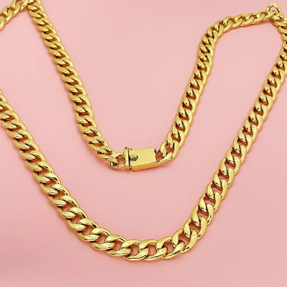 10MM 75CM Cuban Link Chain Men's 24K Gold AU999 - Gold Cuban link necklace, symbol of wealth luck, for holiday gifting