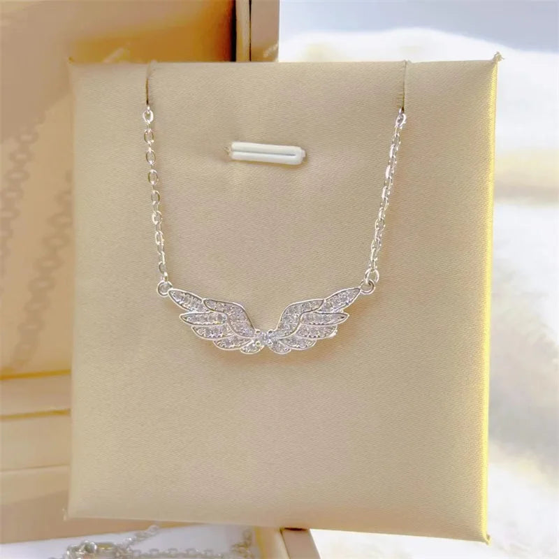 Fashion Retro Light Luxury White Jewelry Angel Wings Necklace Exquisite Personality Stainless Steel Clavicle Chain