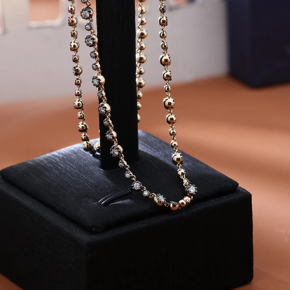 Provence 10K 14K Solid gold DEF Color Round Cut Lab diamond Necklace for women Neo-gothic beaded chain Necklace Custom Jewelry