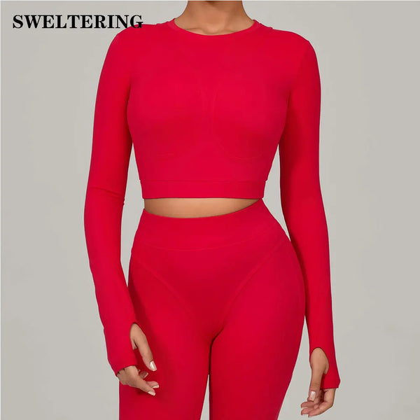 Yoga Shirts Women Fitness Long Sleeves Crop Top Push Up Shirts Women Yoga Sports Gym Clothes Running Quick-drying Workout Tops