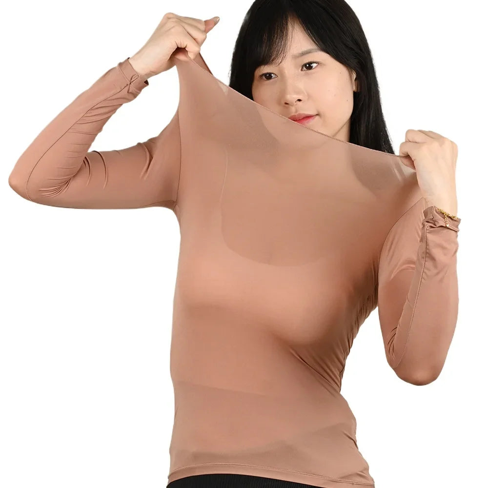 Women's Thermal Underwear Bottoming Shirt  Autumn Winter Ladies Thin Thermal Skin Top Pullover Elastic Long-sleeved T-shirt L-XL