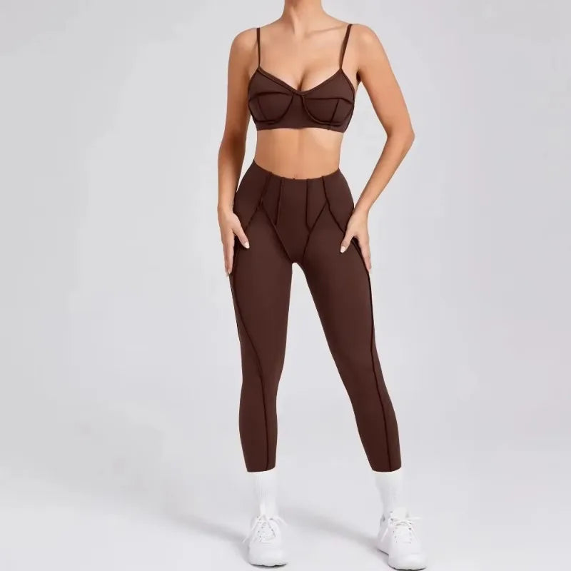 Yoga Sports Fitness Sets High Waist Hip-lifting Trousers Open Back Bra Suit Casual Running Workout Gym Leggings Sexy Sets Women